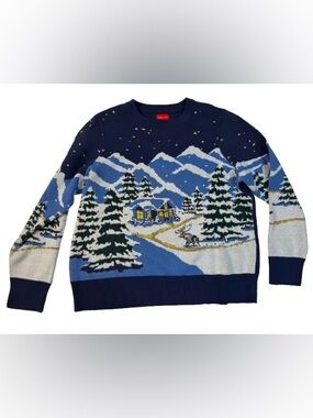 Navy Blue Winter Scene Crewneck Sweater